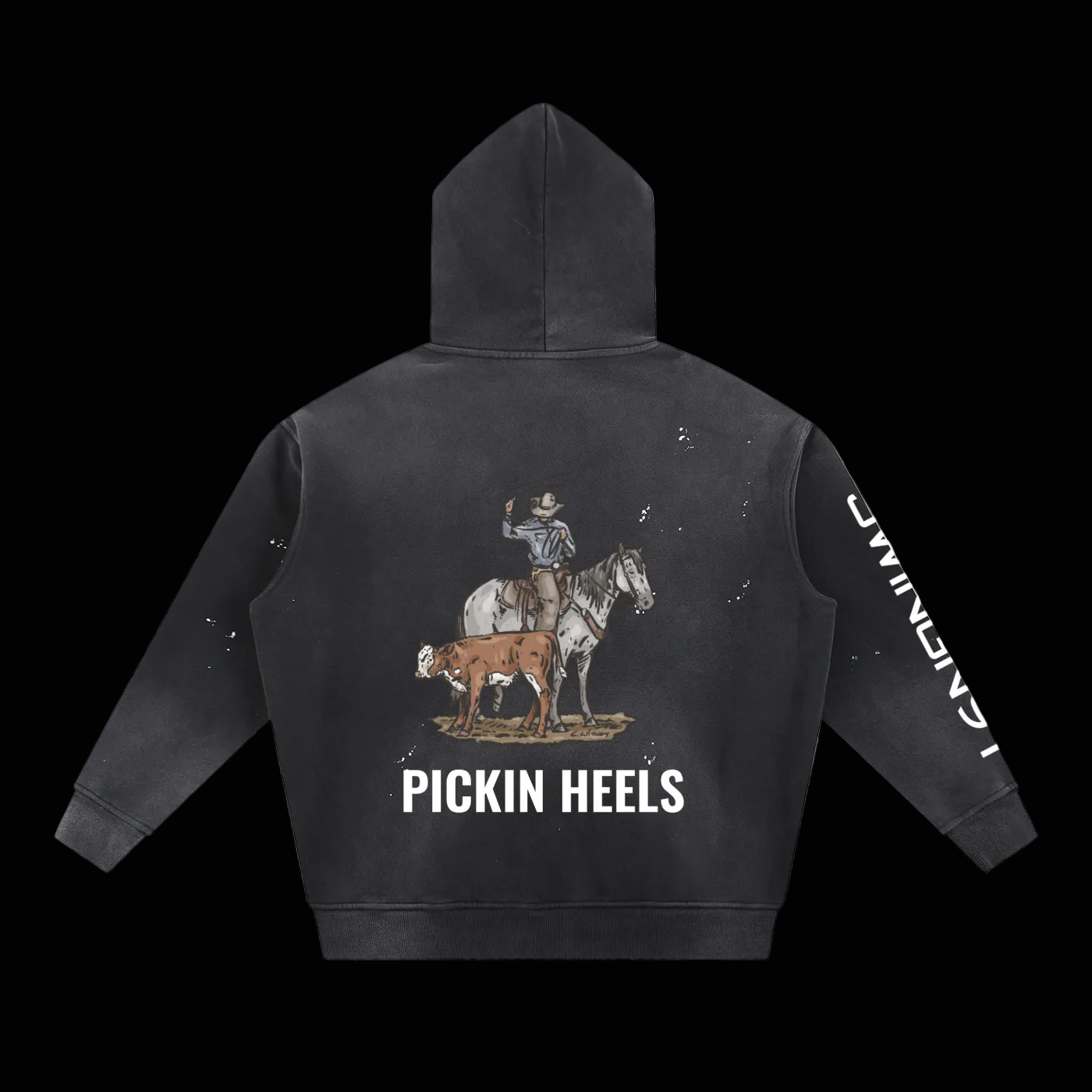NEW! Picken Heels Vintage Washed Frayed Fleece Hoodie