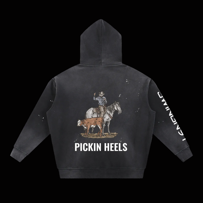 NEW! Picken Heels Vintage Washed Frayed Fleece Hoodie