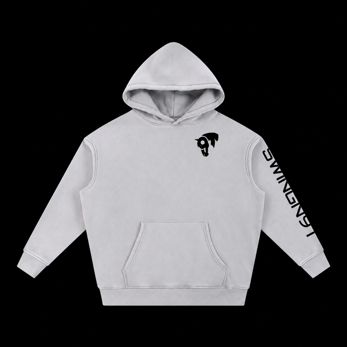 Fear No Valley hoodie — Light Gray, front on black background