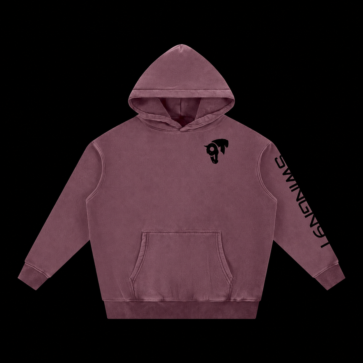 Fear No Valley hoodie — Jujube Red, front on black background