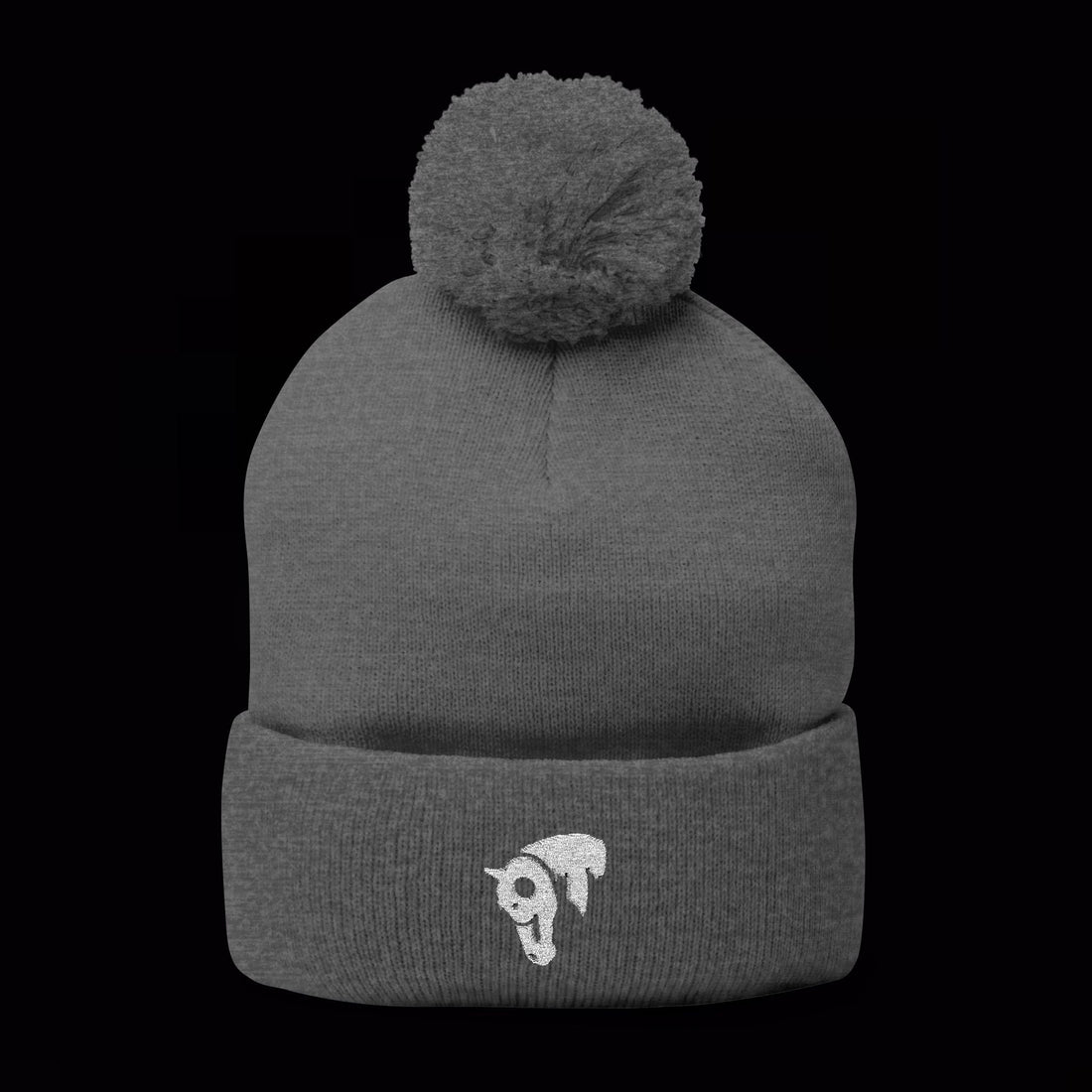 SwingN9T pom-pom beanie in Black with white horse embroidery