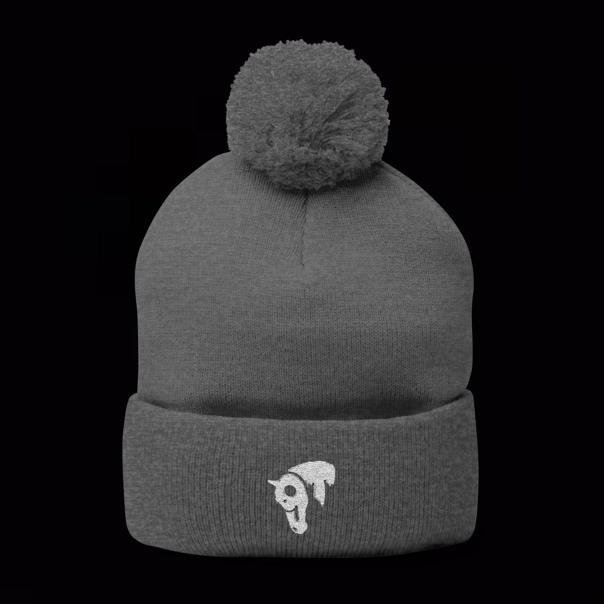 SwingN9T pom-pom beanie in Dark Heather Grey with white horse embroidery