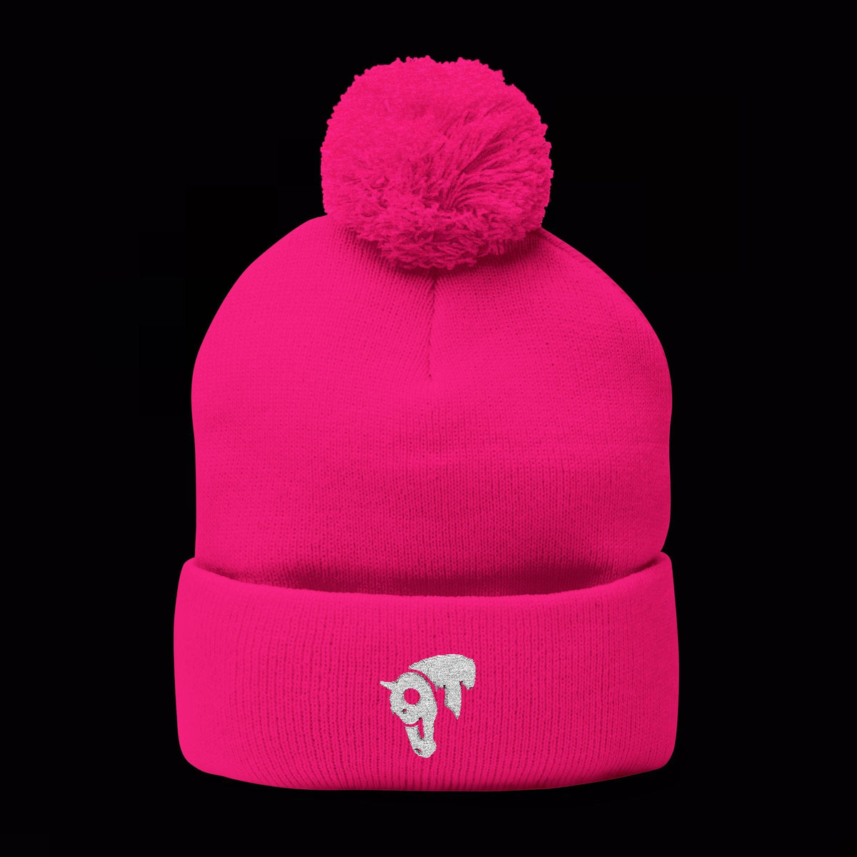 SwingN9T pom-pom beanie in Neon Pink with white horse embroidery