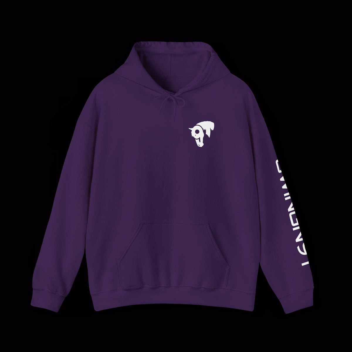 SwingN9T Welder hoodie in Purple, front view with left-sleeve lettering on black background