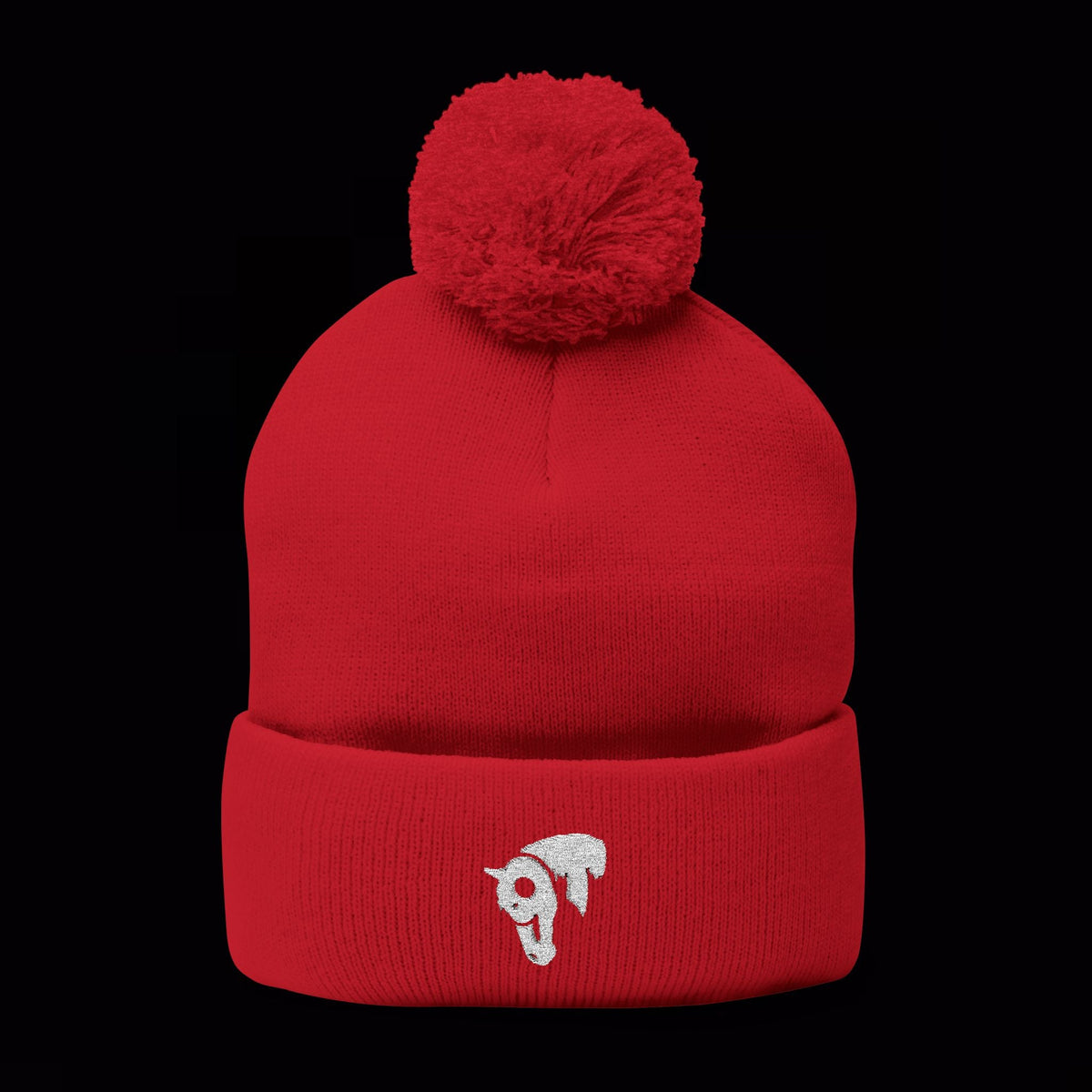 SwingN9T pom-pom beanie in Red with white horse embroidery