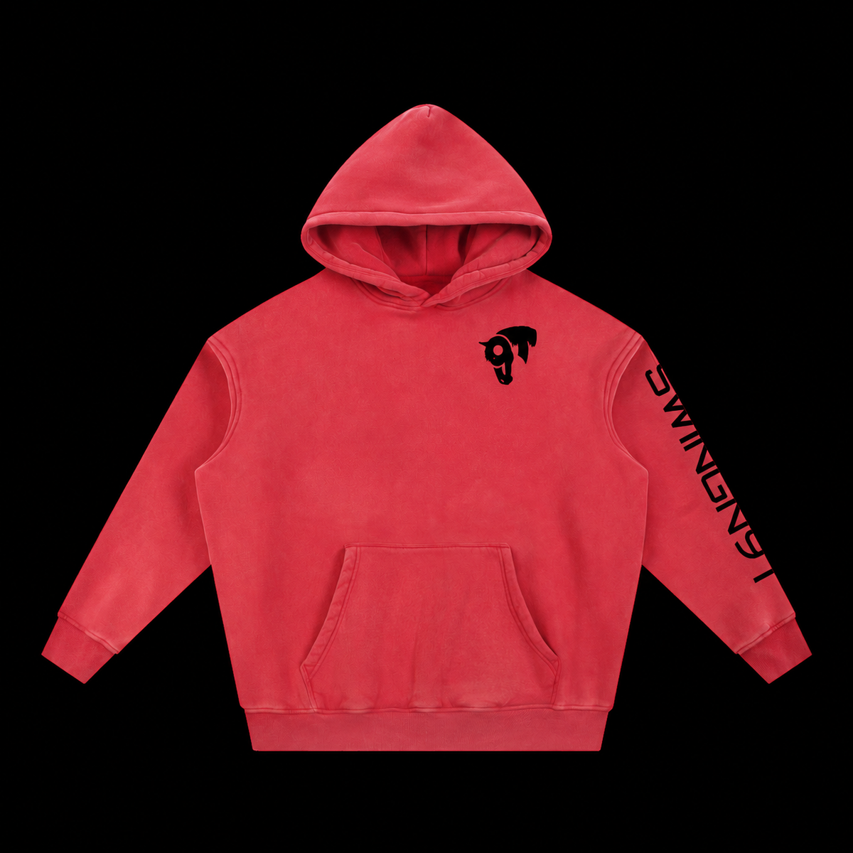 Fear No Valley hoodie — Red, front on black background