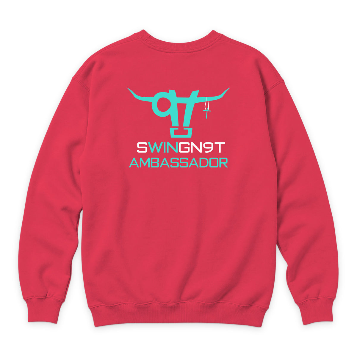 Ambassador Branded Crewneck — Cardinal — back view on white