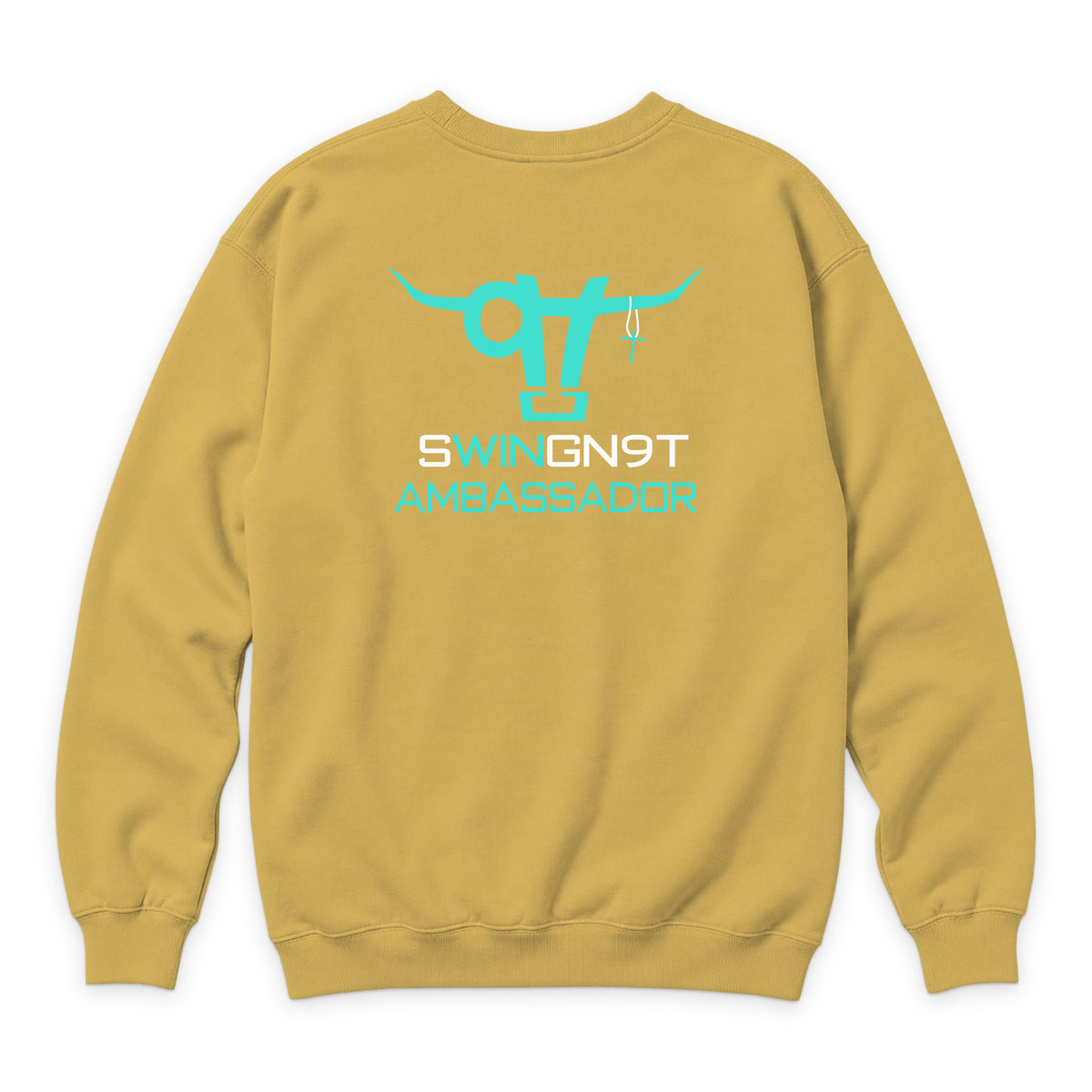 Ambassador Branded Crewneck — Antique Gold — back view on white