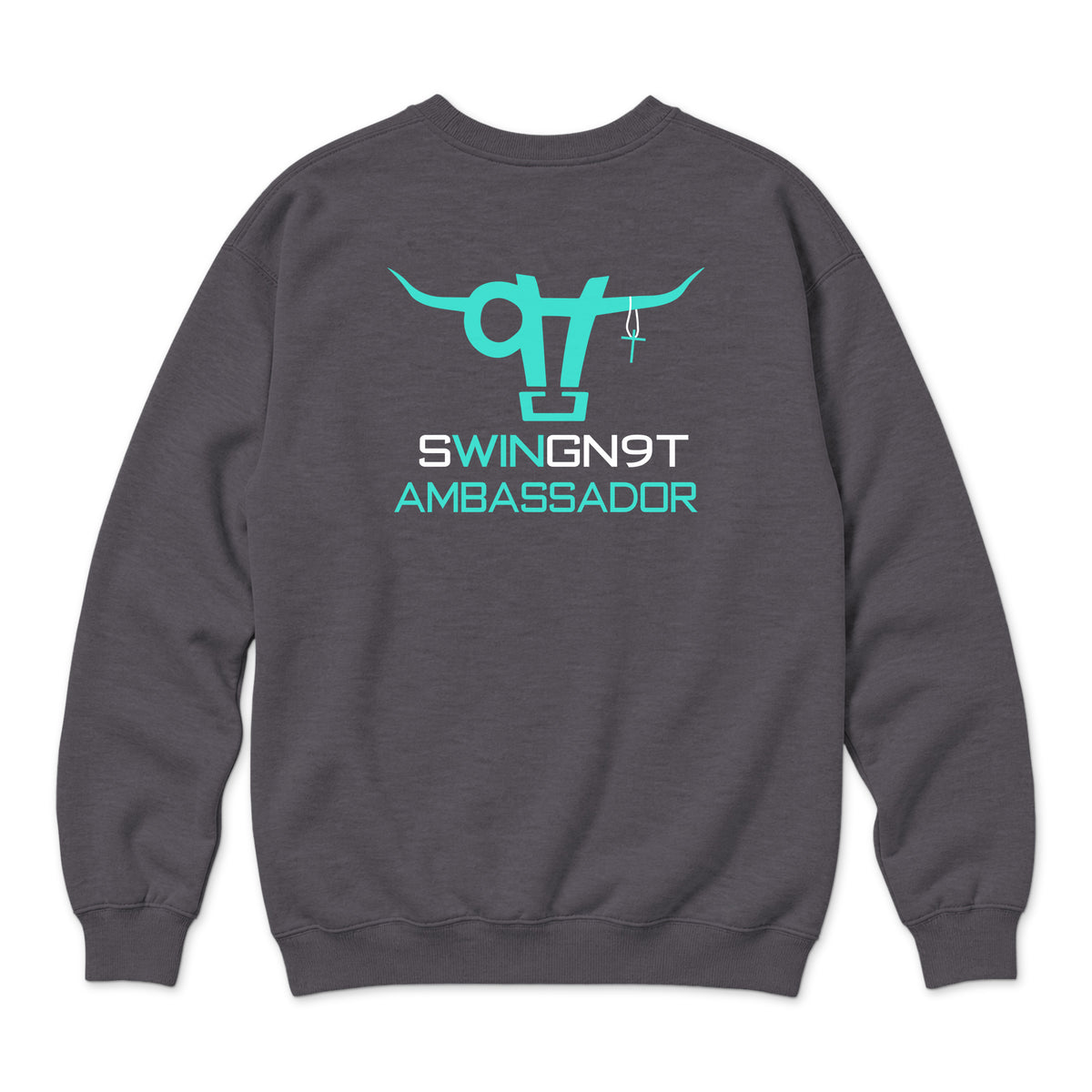 Ambassador Branded Crewneck — Charcoal Heather — back view on white