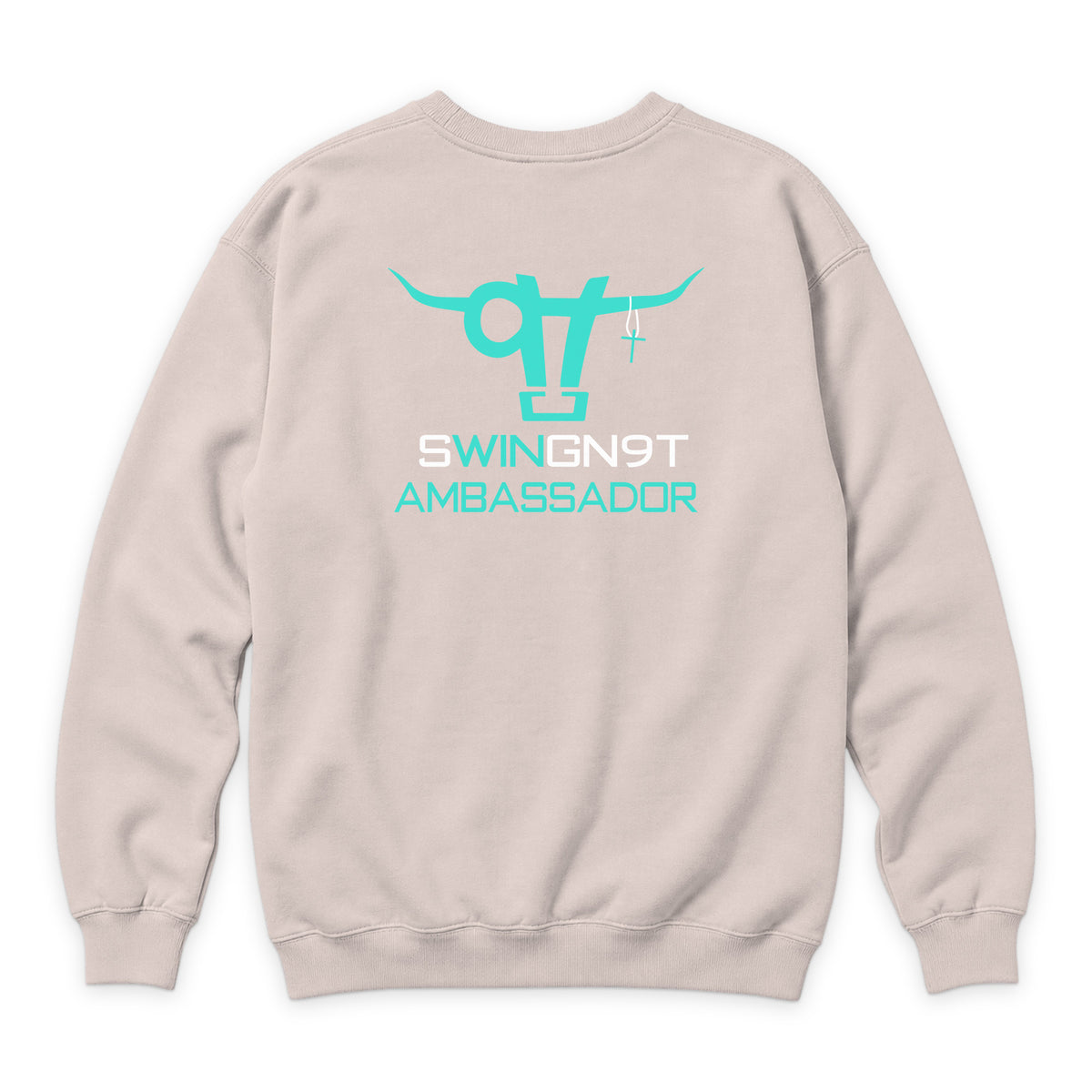 Ambassador Branded Crewneck — Pale Pink — back view on white