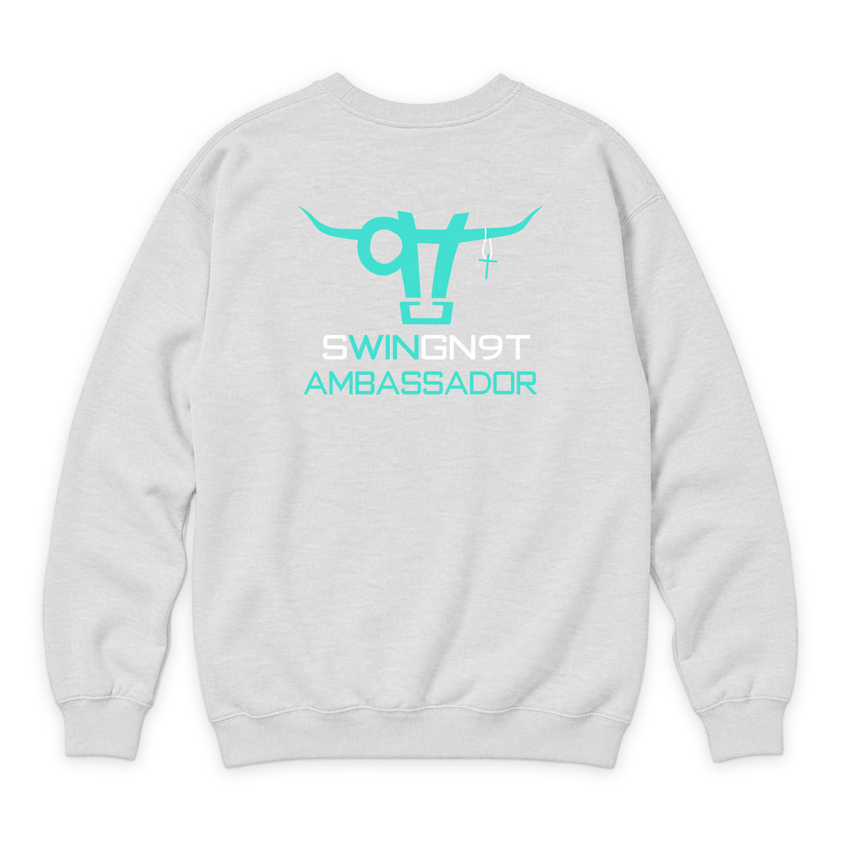 Ambassador Branded Crewneck — Oatmeal Heather — back view on white