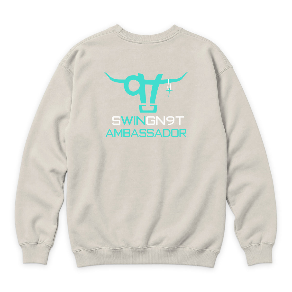 Ambassador Branded Crewneck — Sandshell — back view on white