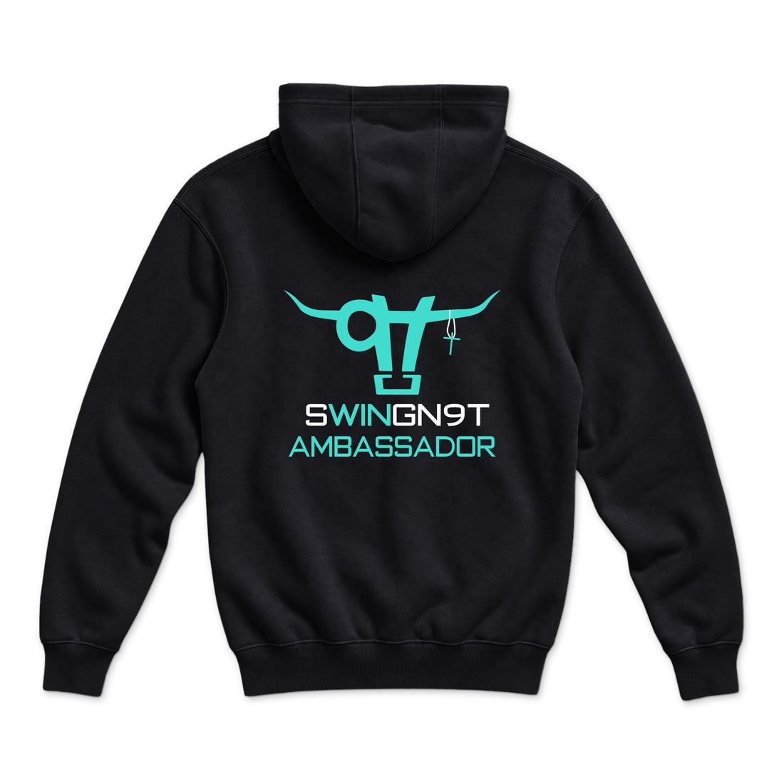 Ambassador Branded Hoodie — Black — back view on white