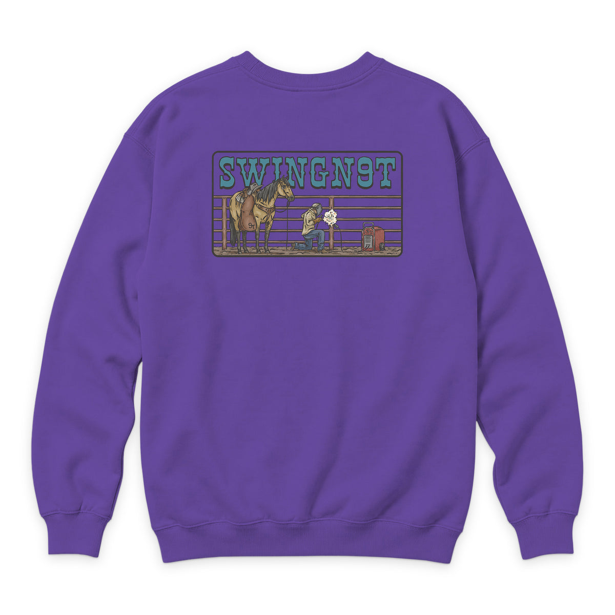 Welder Crewneck — Purple — back view on white
