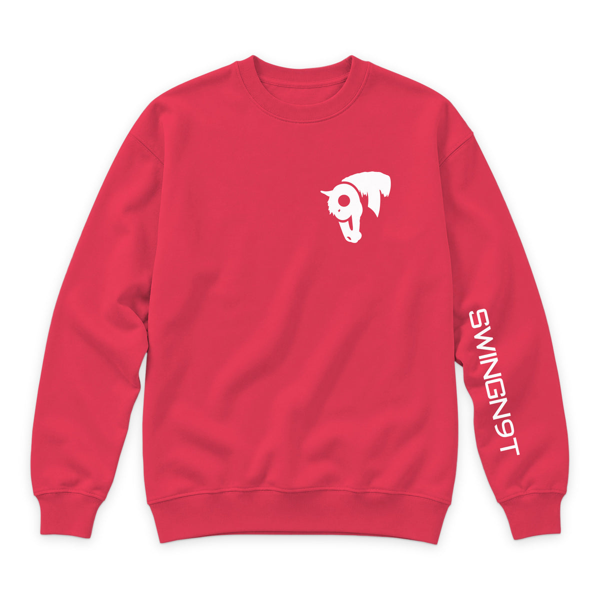 Welder Crewneck — Cardinal — front view on white