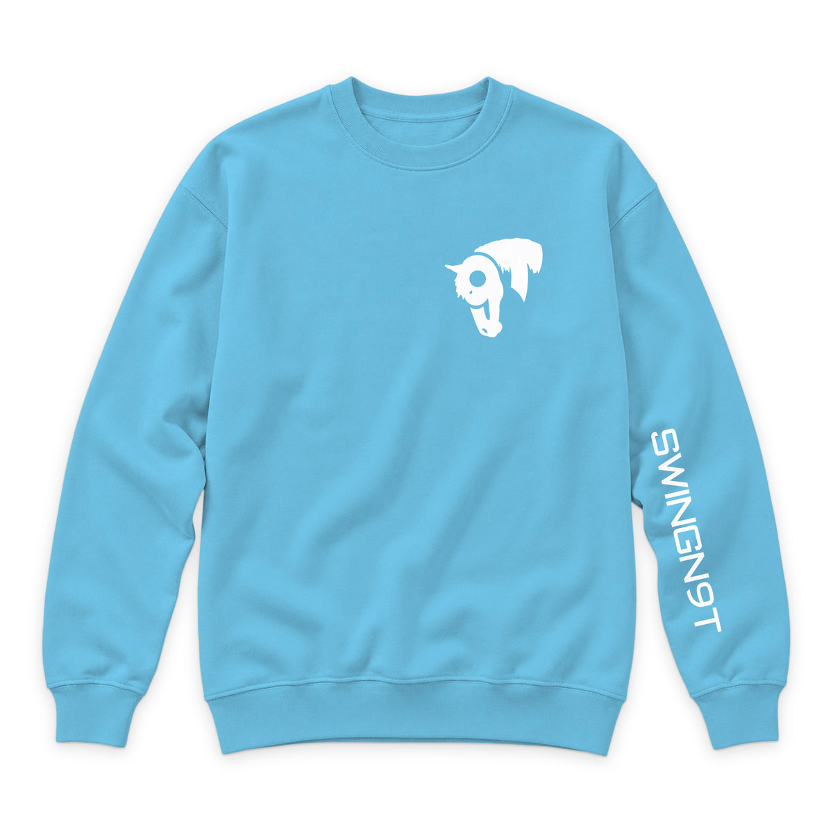 Welder Crewneck — Ocean Blue — front view on white