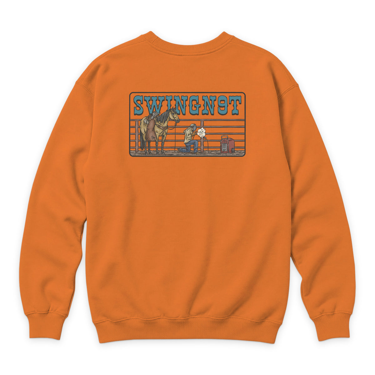 Welder Crewneck — Carrot — back view on white
