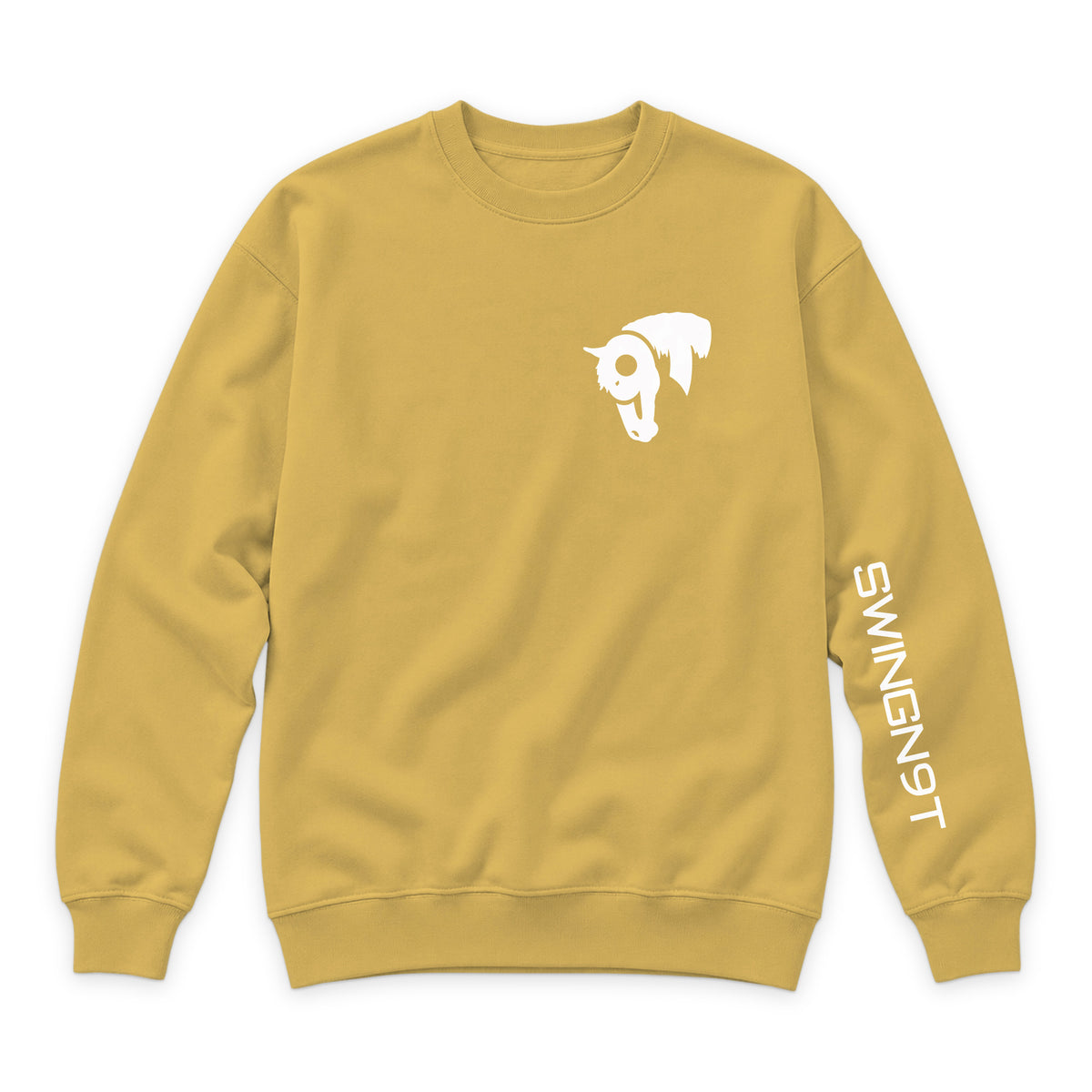 Welder Crewneck — Antique Gold — front view on white