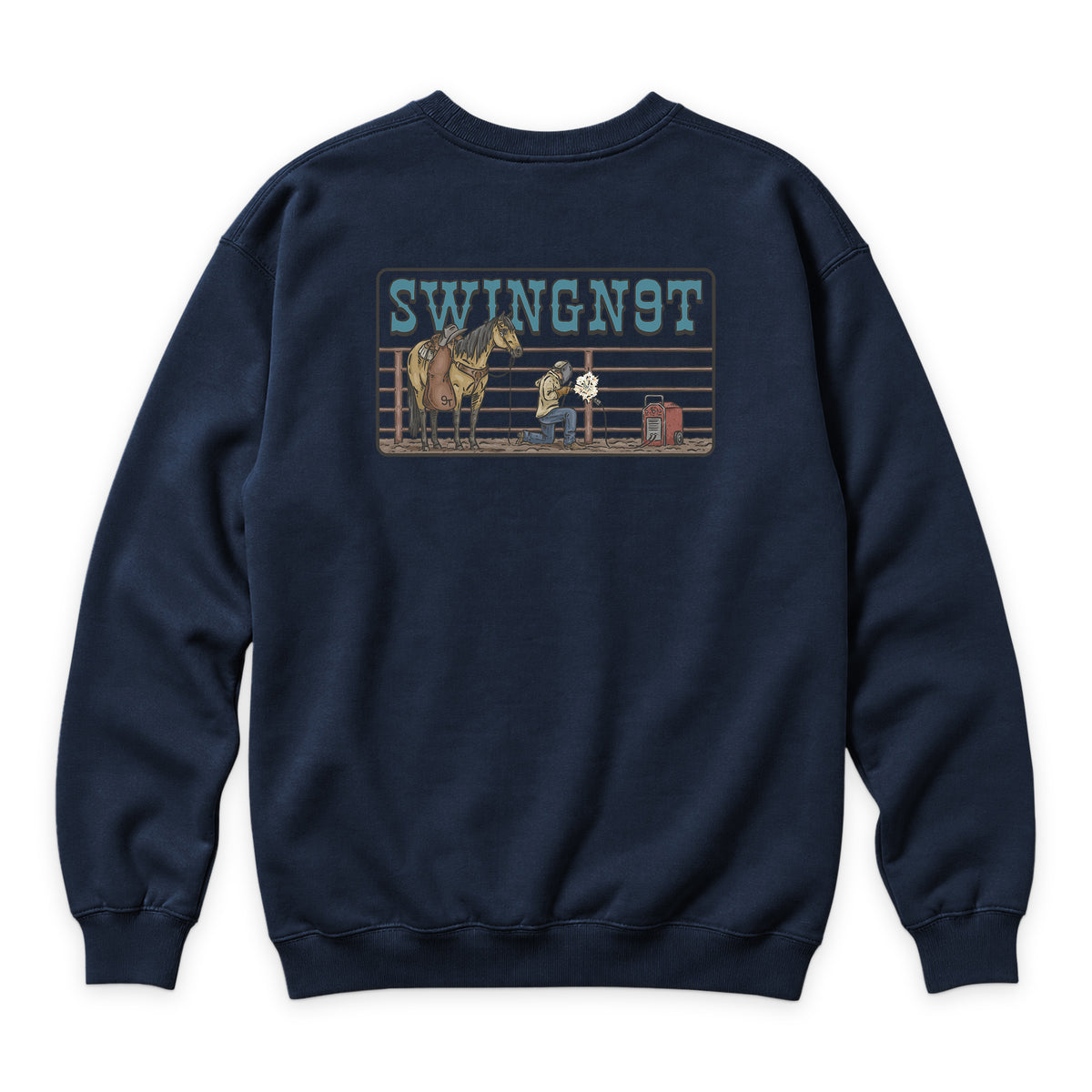 Welder Crewneck — Navy — back view on white