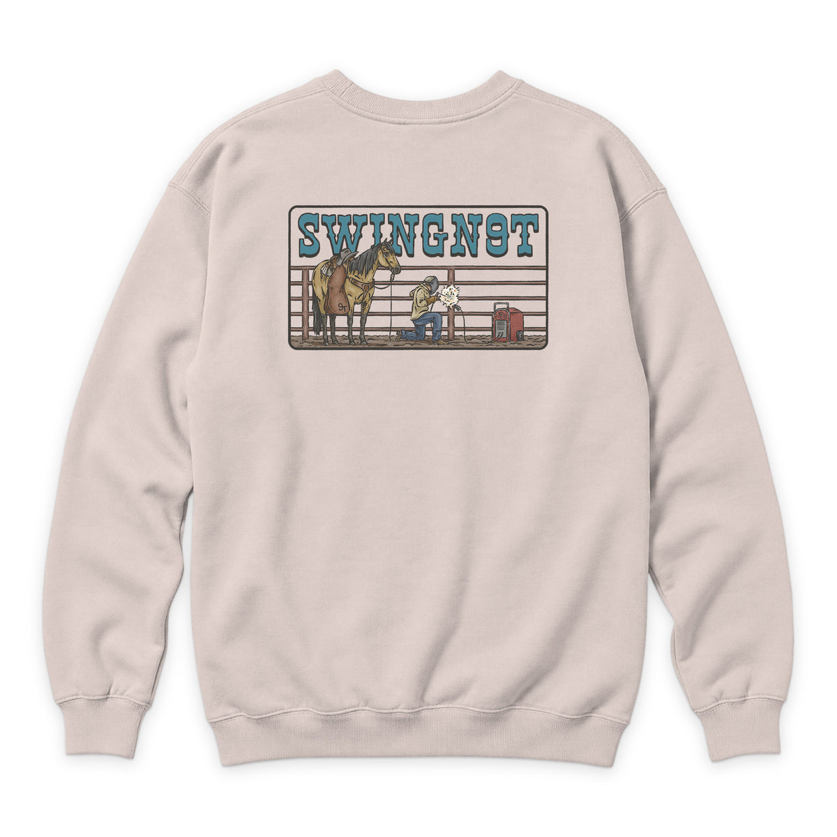 Welder Crewneck — Pale Pink — back view on white