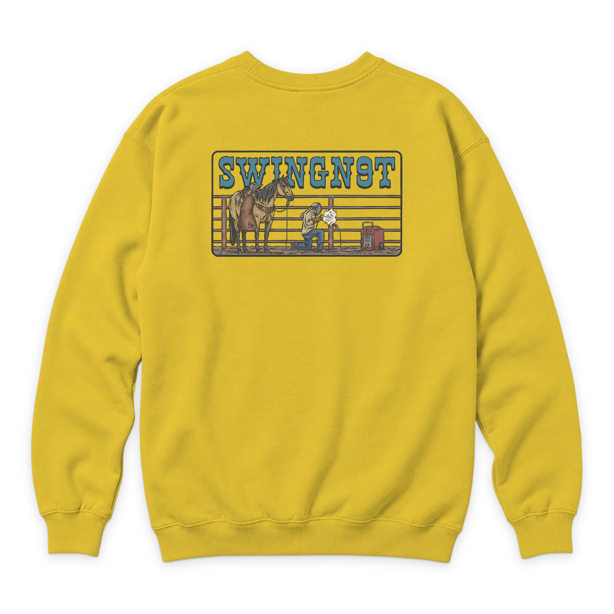Welder Crewneck — Lemon — back view on white