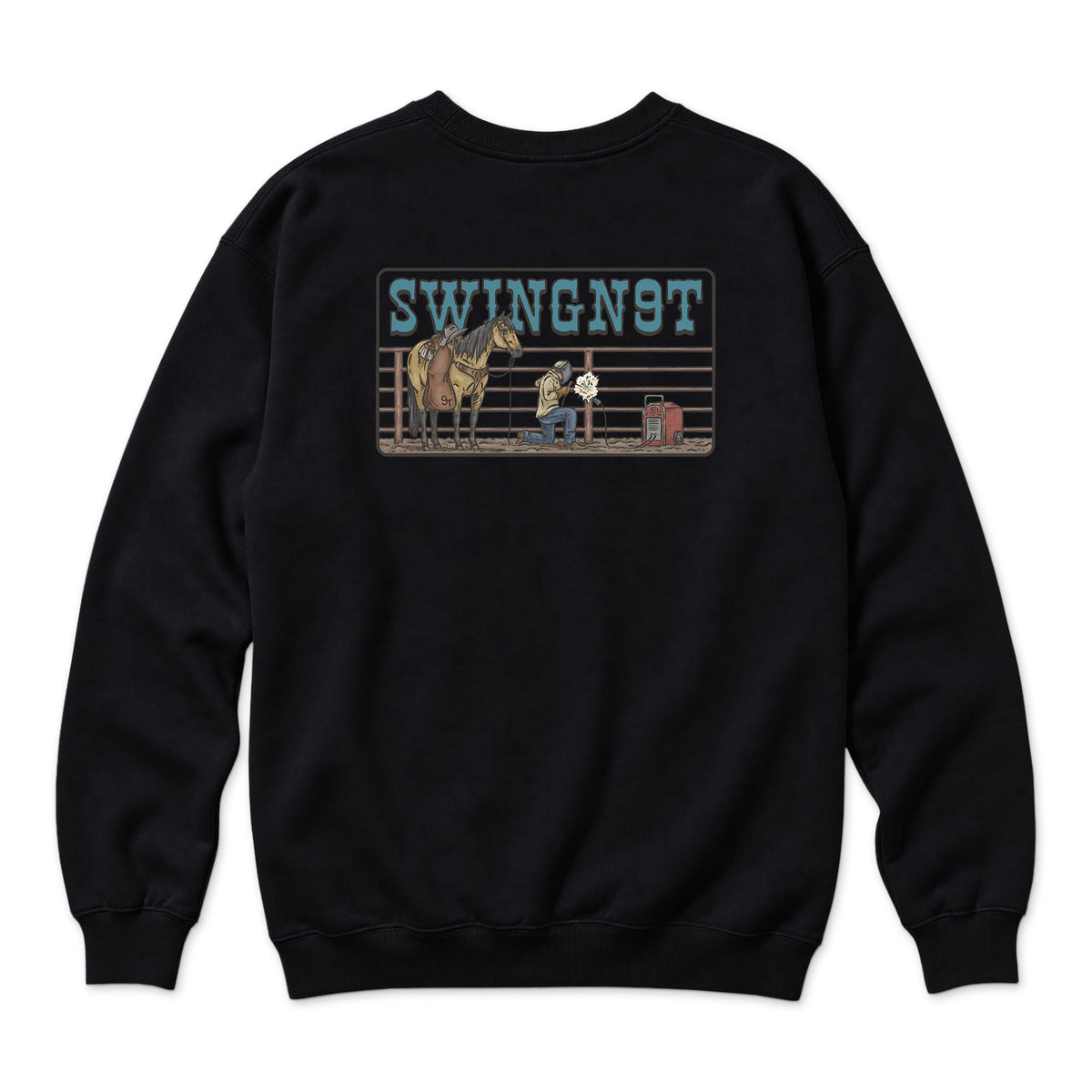 Welder Crewneck — Black — back view on white