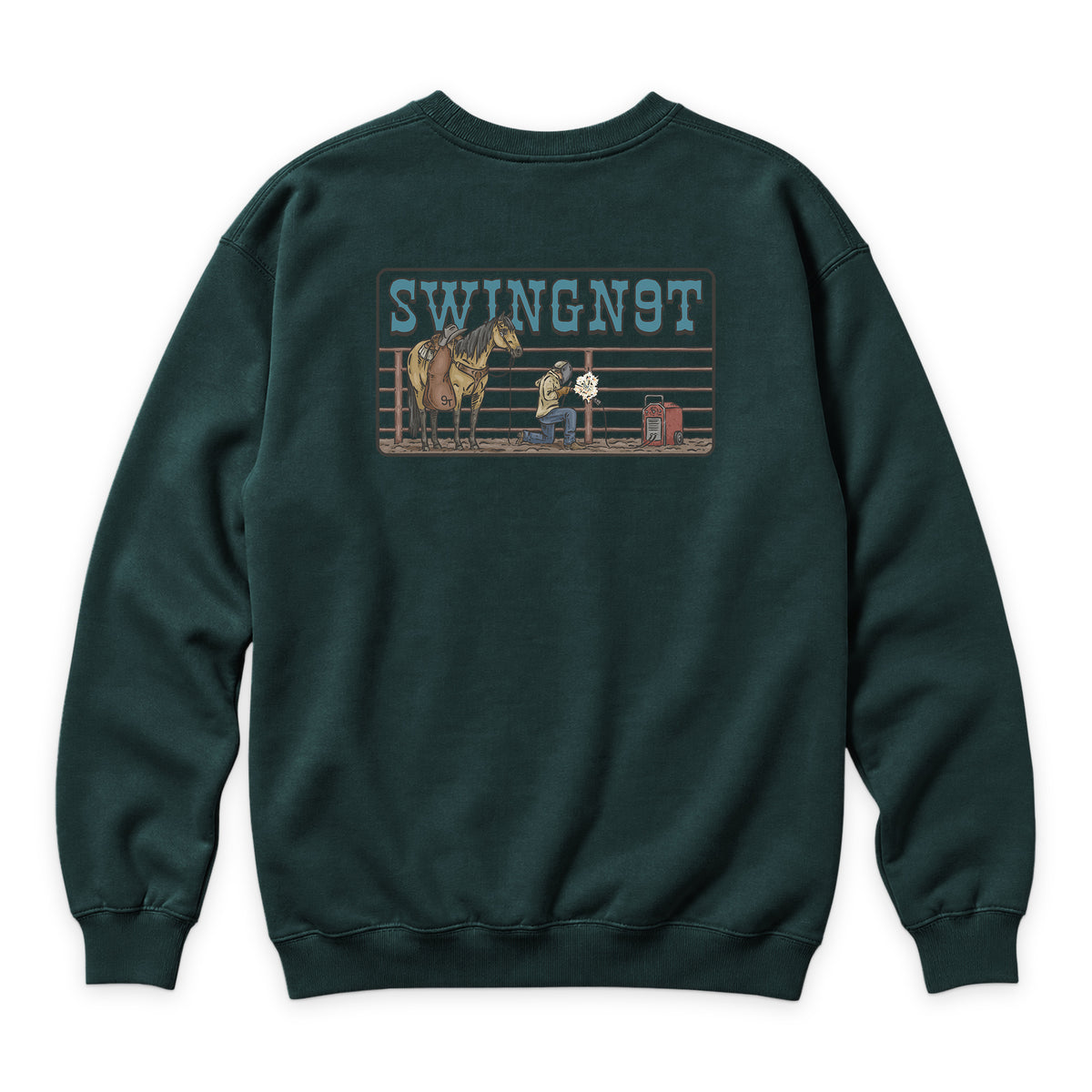 Welder Crewneck — Sports Green — back view on white