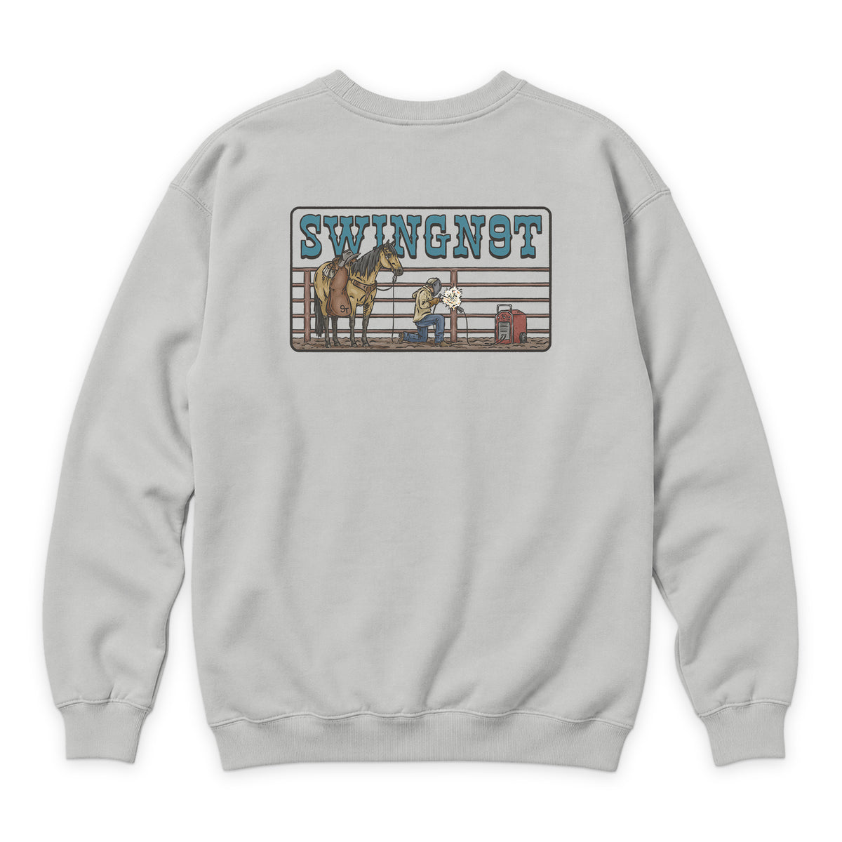 Welder Crewneck — Dove Grey — back view on white