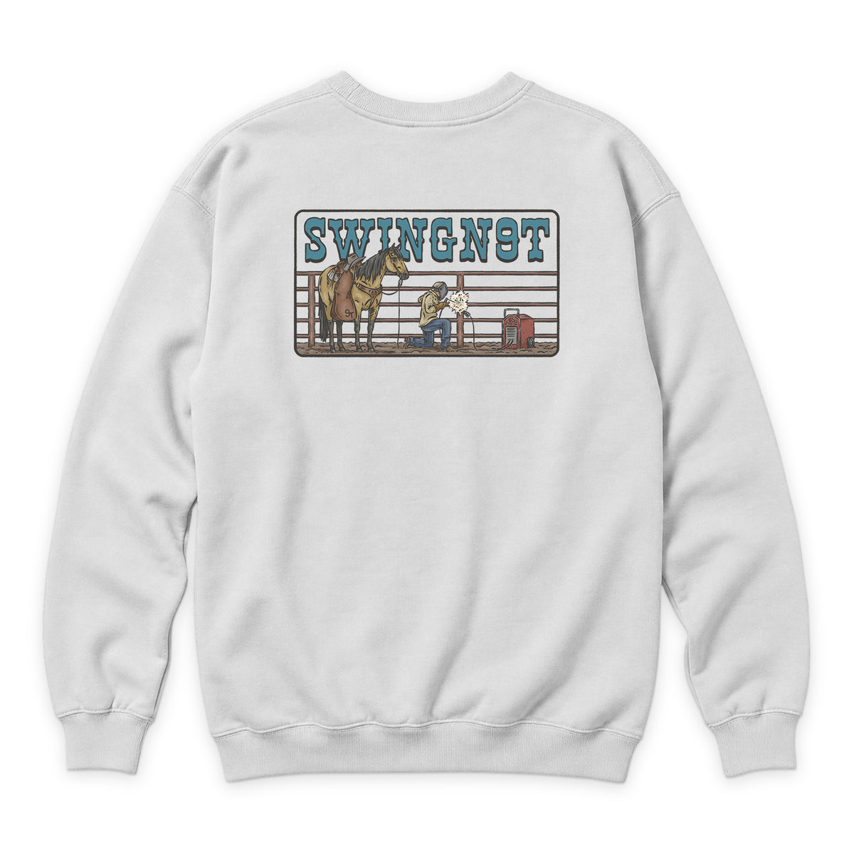 Welder Crewneck — White — back view on white
