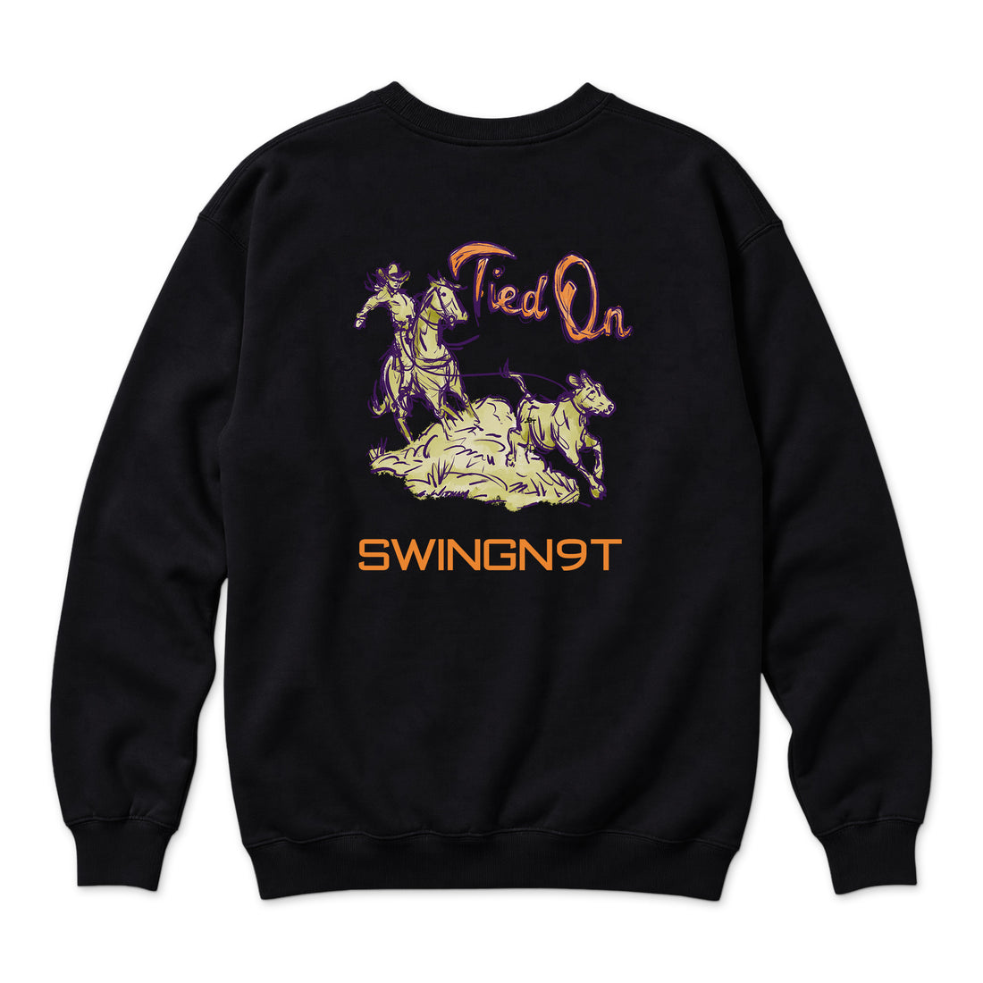 Tied On Branded Crewneck — Black — back view on white