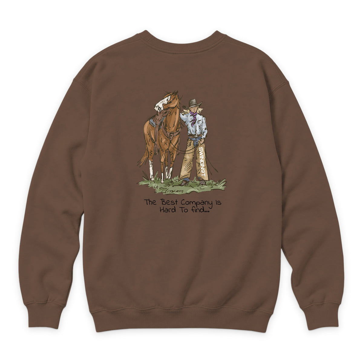 The Best Company Crewneck — Chestnut — back view on white