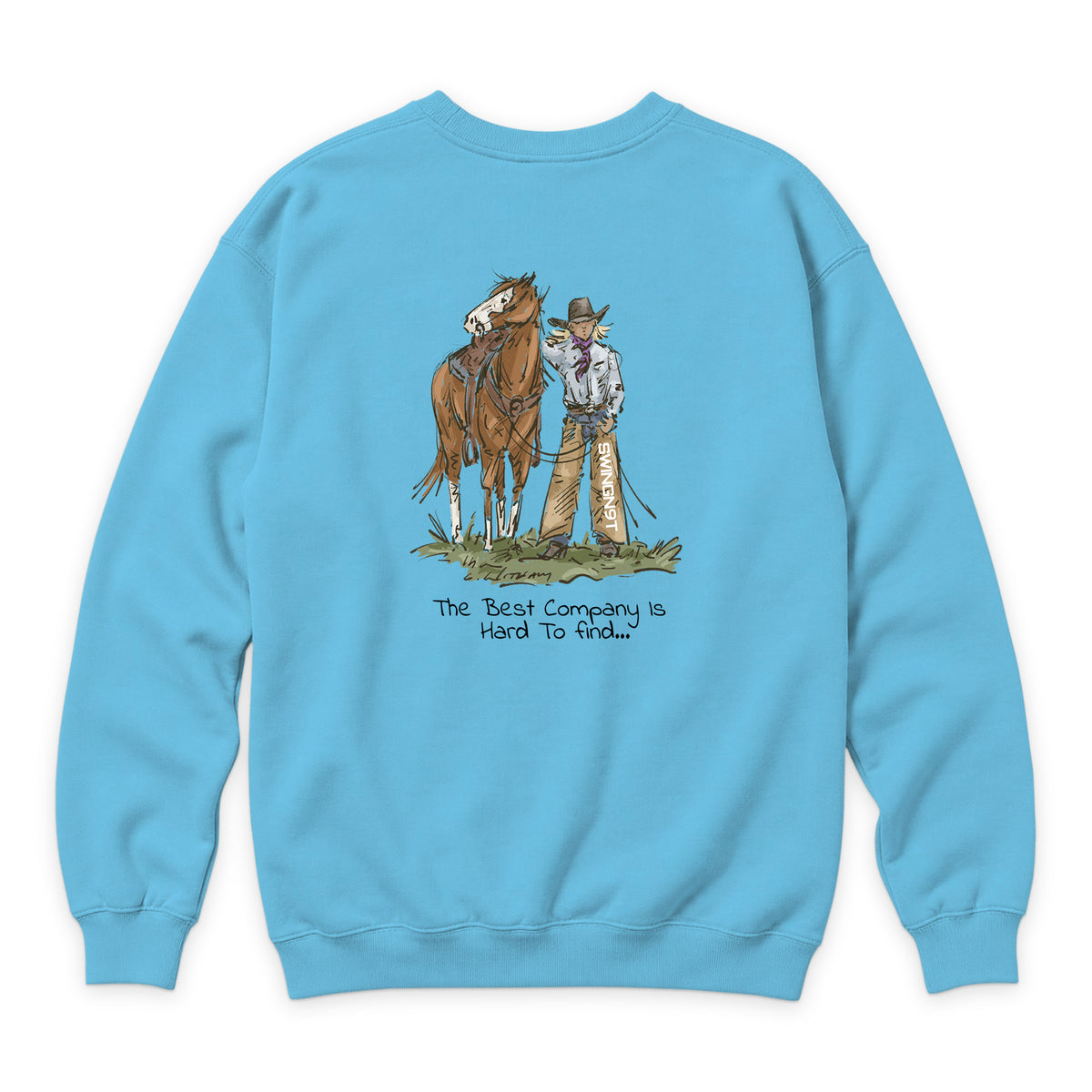 The Best Company Crewneck — Ocean Blue — back view on white