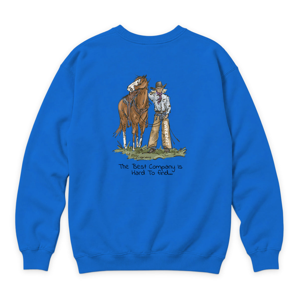 The Best Company Crewneck — True Royal — back view on white
