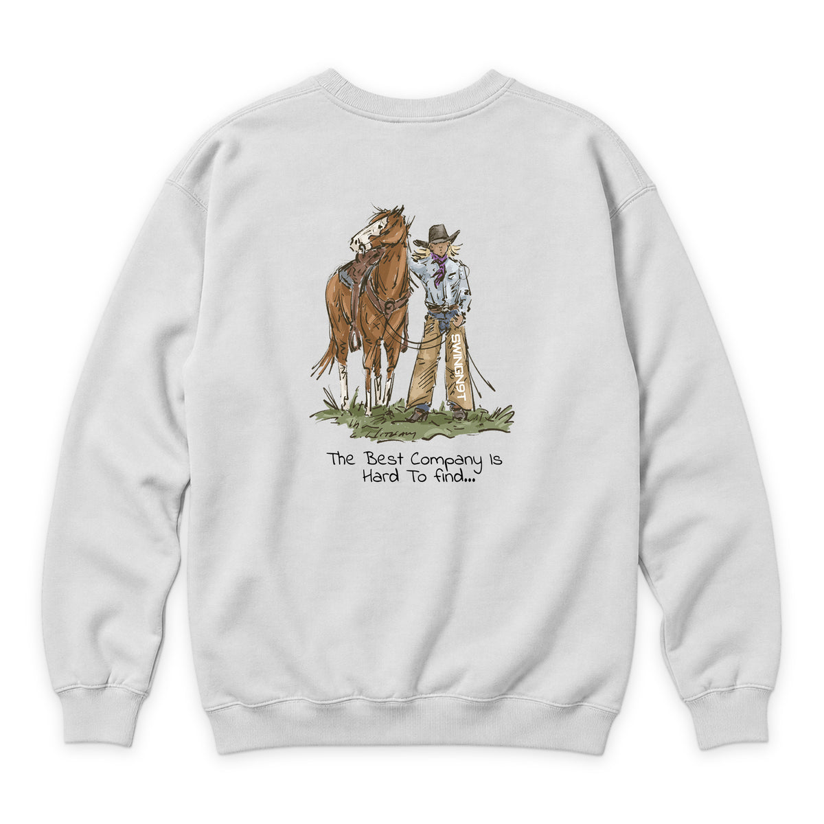 The Best Company Crewneck — White — back view on white