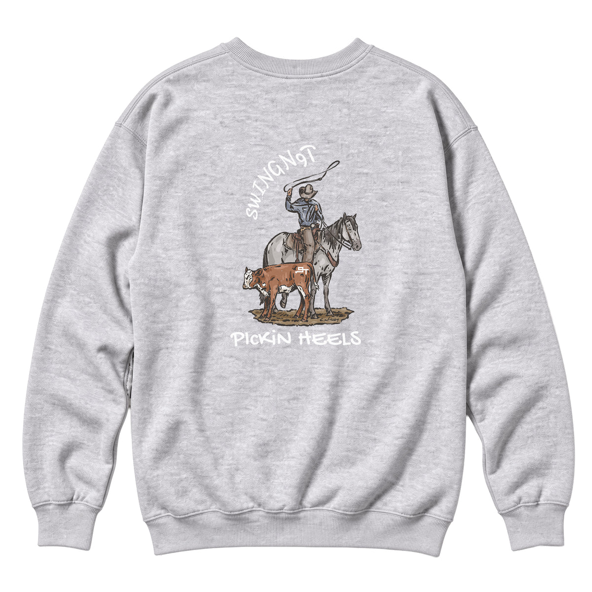 Pickin Heels Crewneck / Heather Grey / back on white