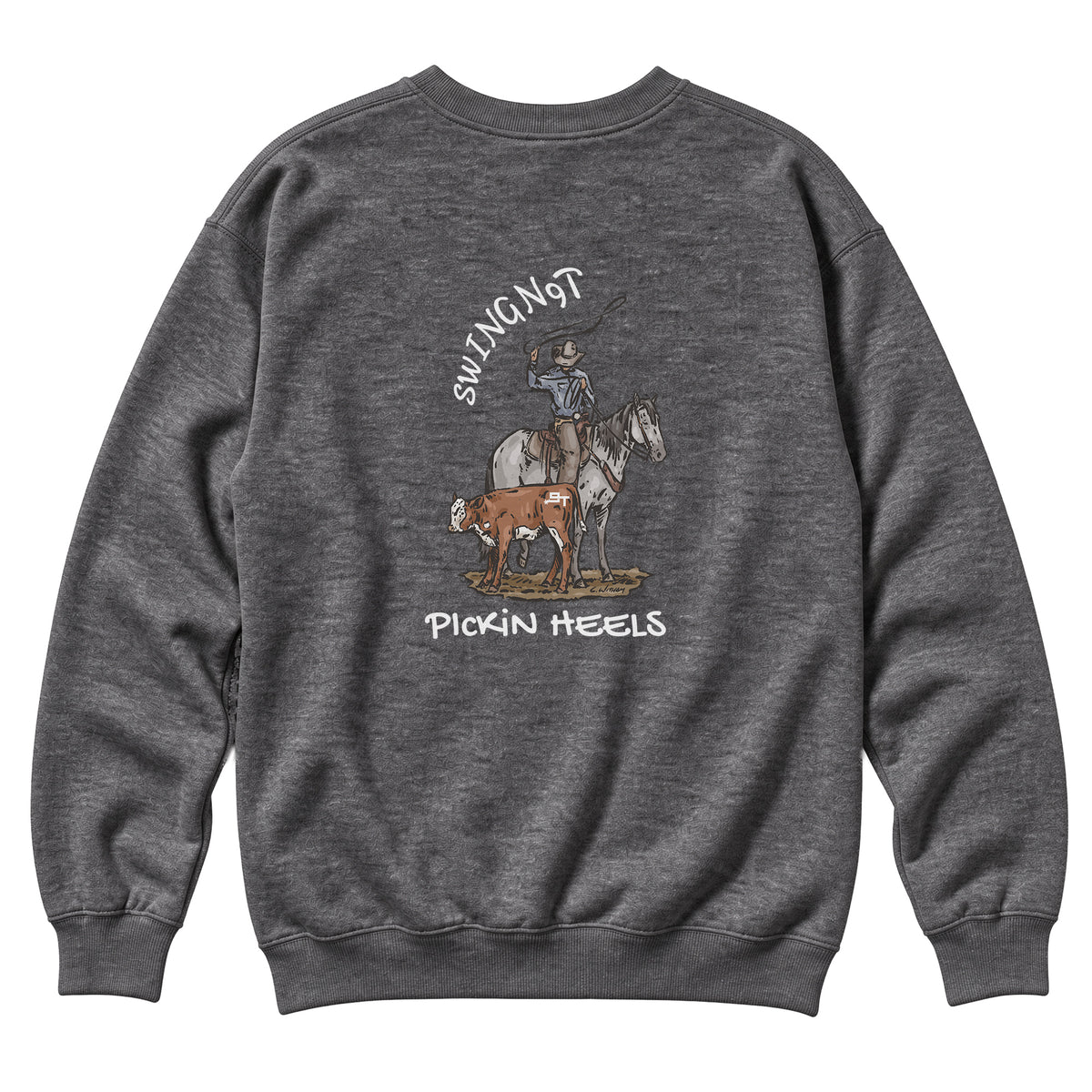 Pickin Heels Crewneck / Charcoal Heather / back on white