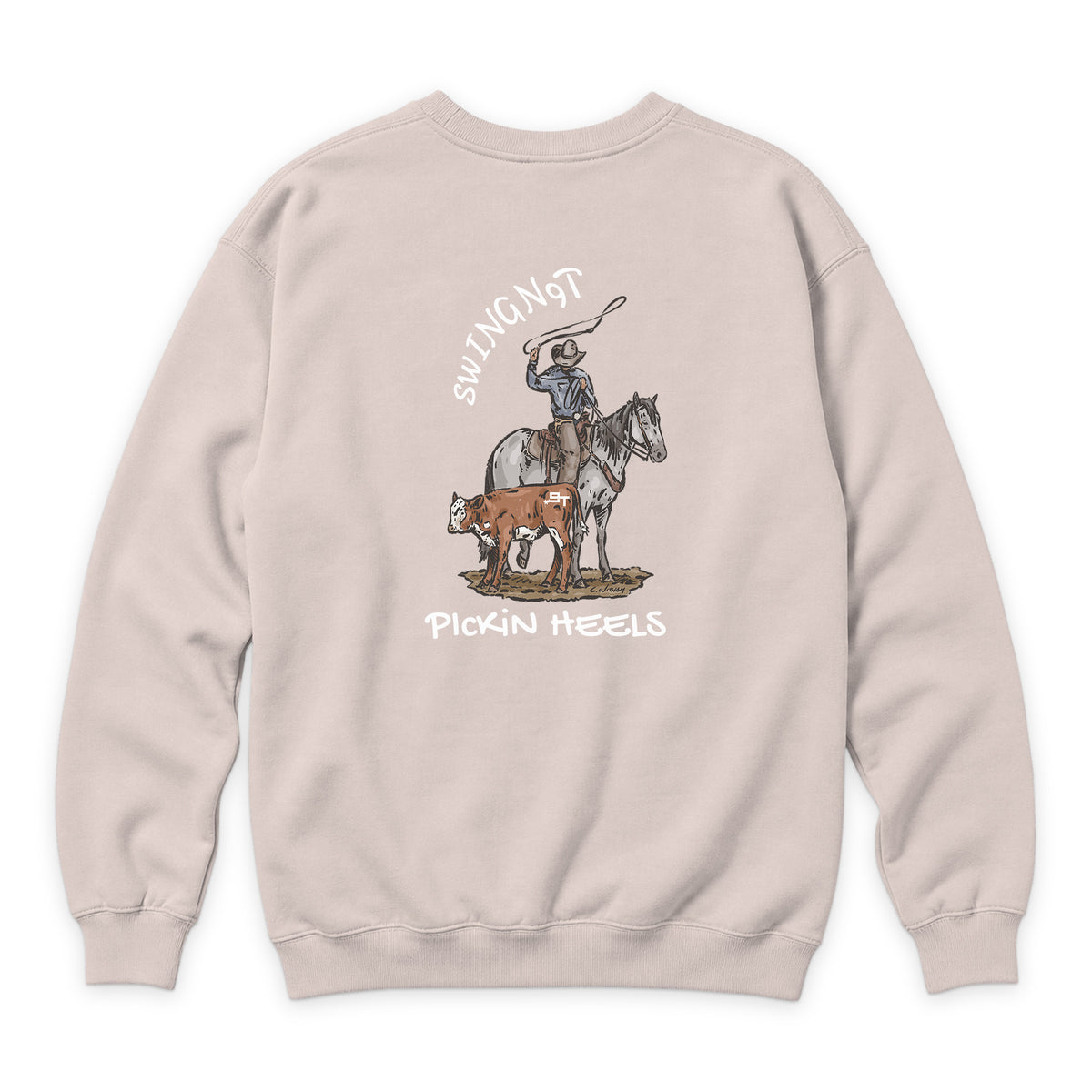 Pickin Heels Crewneck — Pale Pink — back view on white