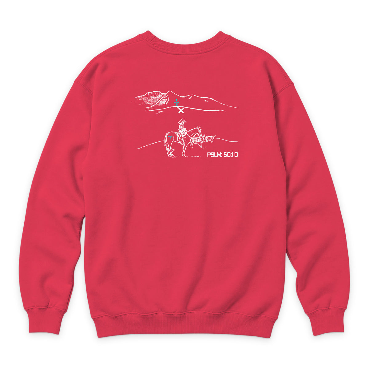 PSLM 50:10 Crewneck — Cardinal — back view on white