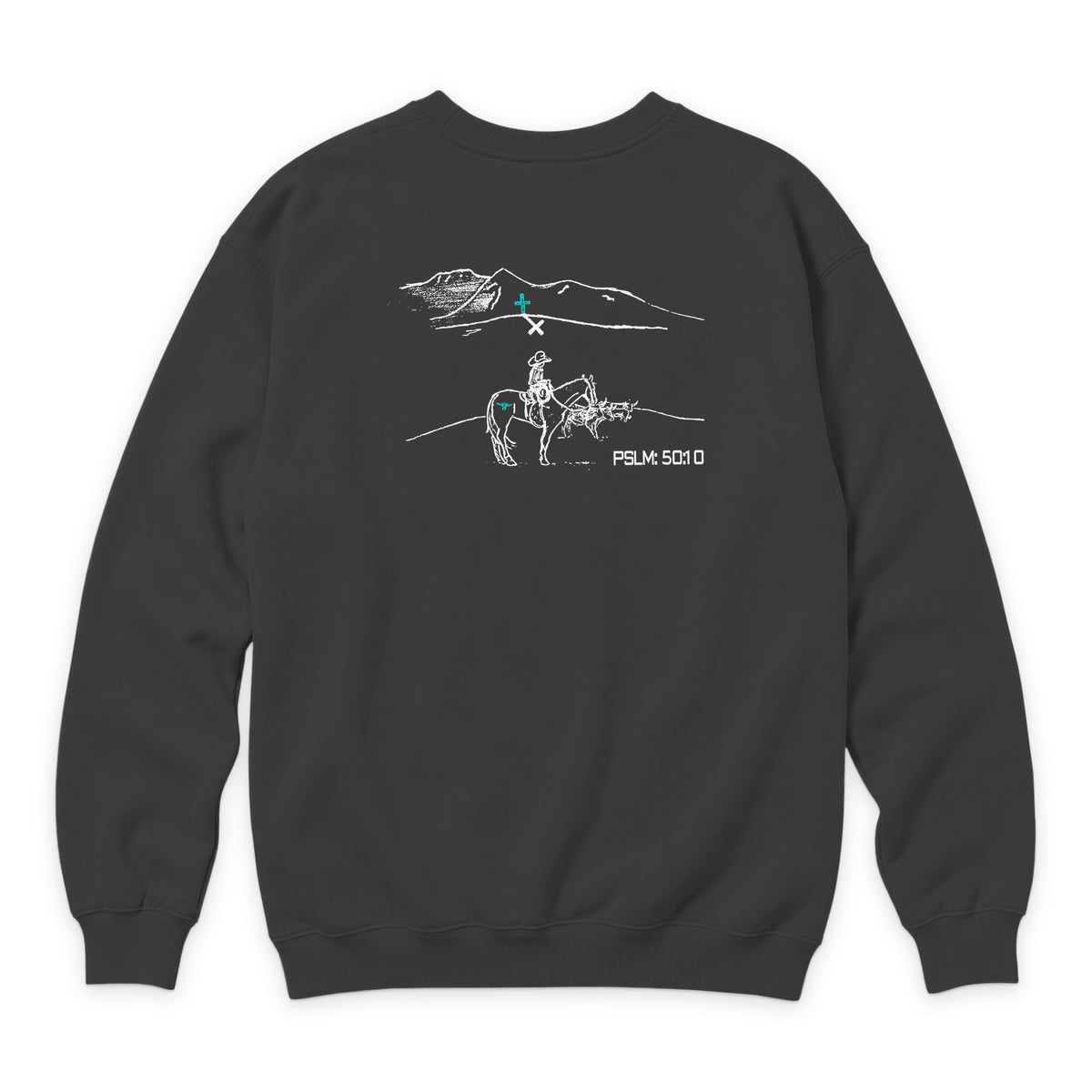 PSLM 50:10 Crewneck — Smoke — back view on white