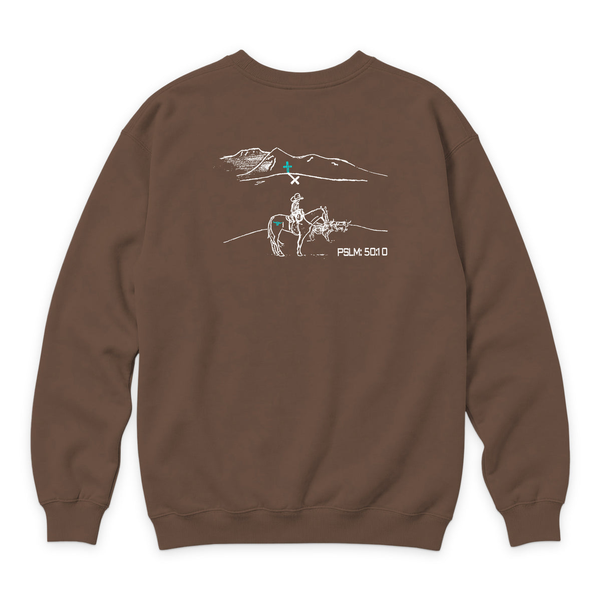 PSLM 50:10 Crewneck — Chestnut — back view on white