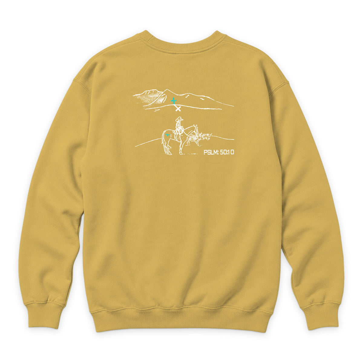 PSLM 50:10 Crewneck — Antique Gold — back view on white