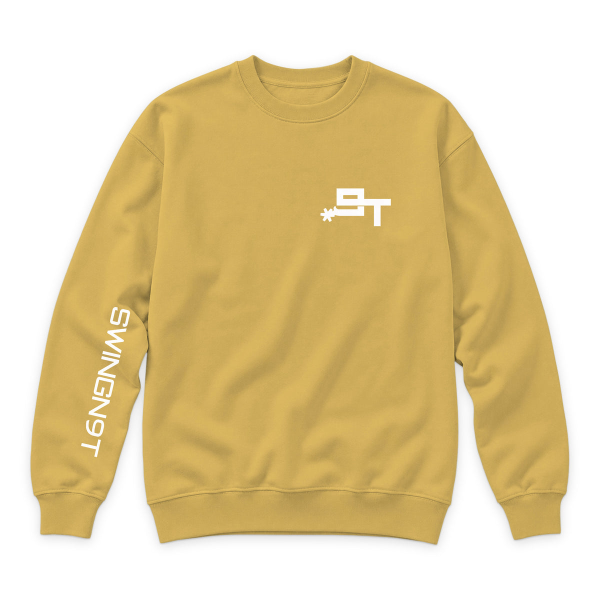 PSLM 50:10 Crewneck — Antique Gold — front view on white