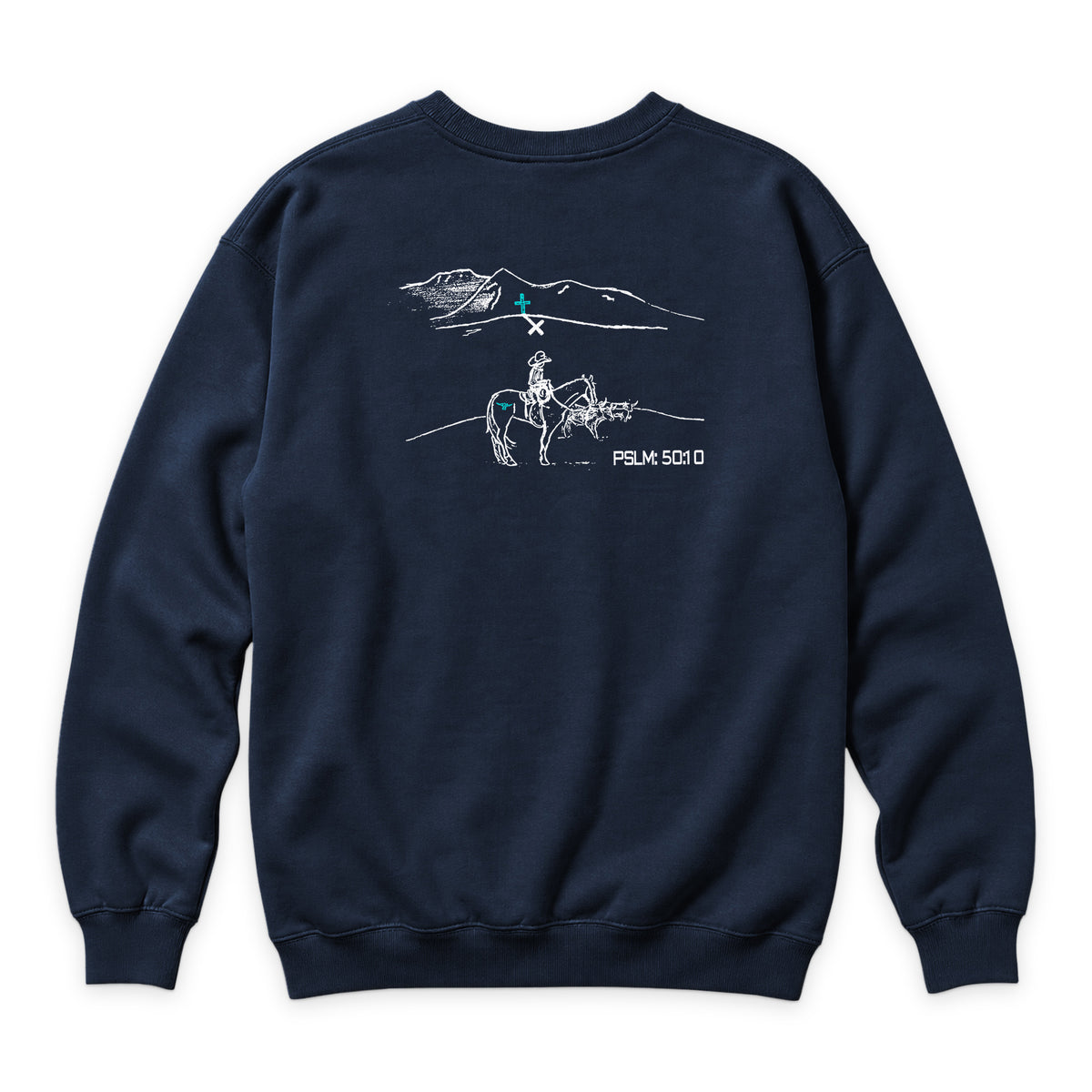 PSLM 50:10 Crewneck — Navy — back view on white