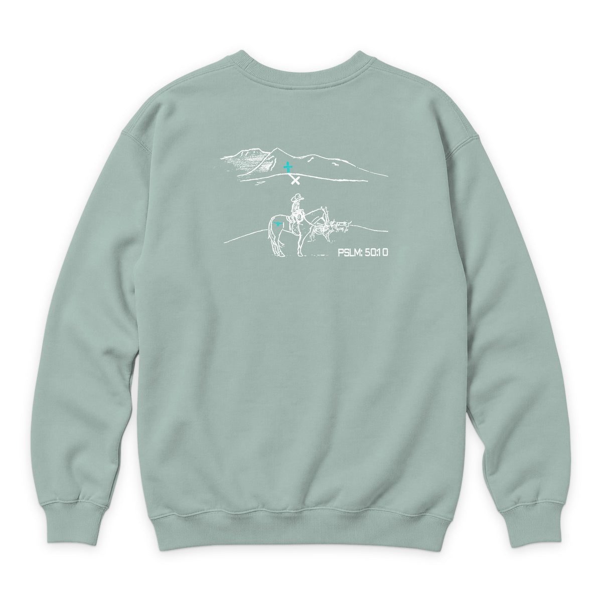 PSLM 50:10 Crewneck — Seafoam — back view on white