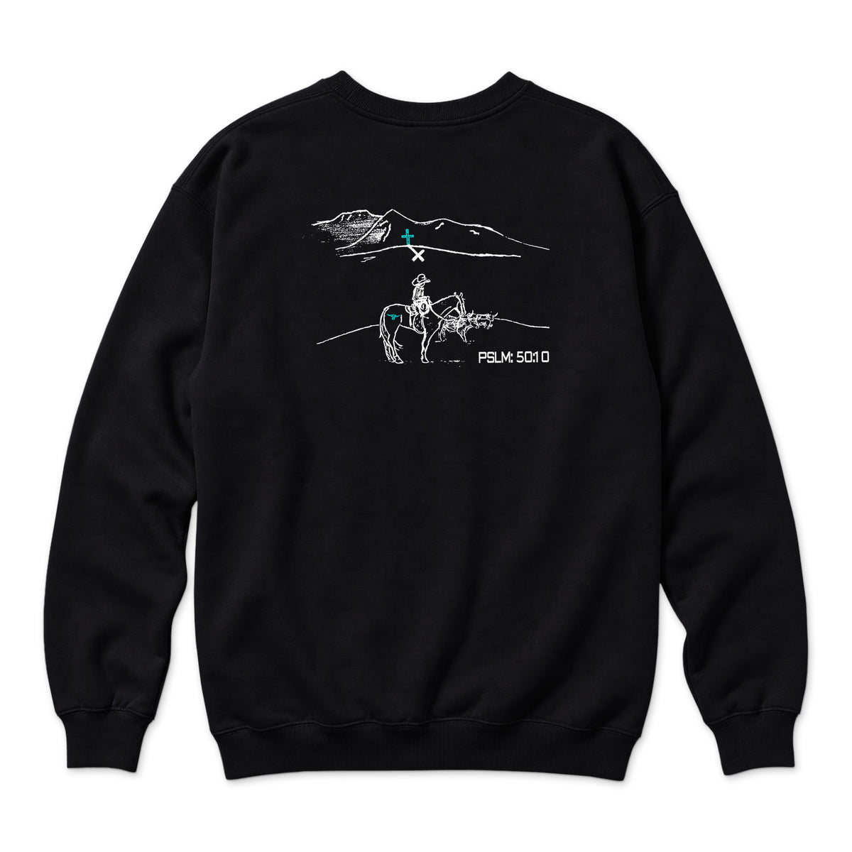 PSLM 50:10 Crewneck — Black — back view on white