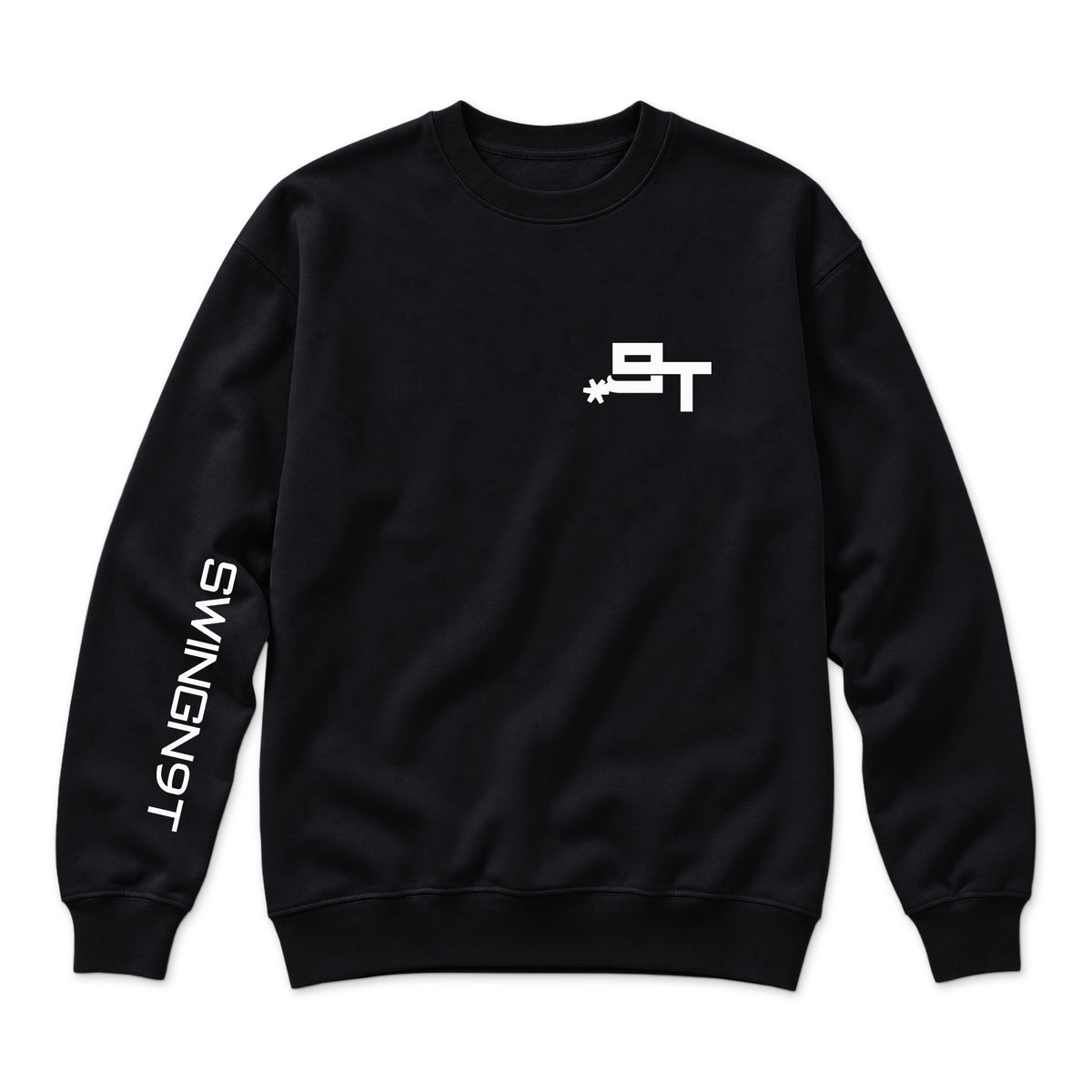 PSLM 50:10 Crewneck — Black — front view on white
