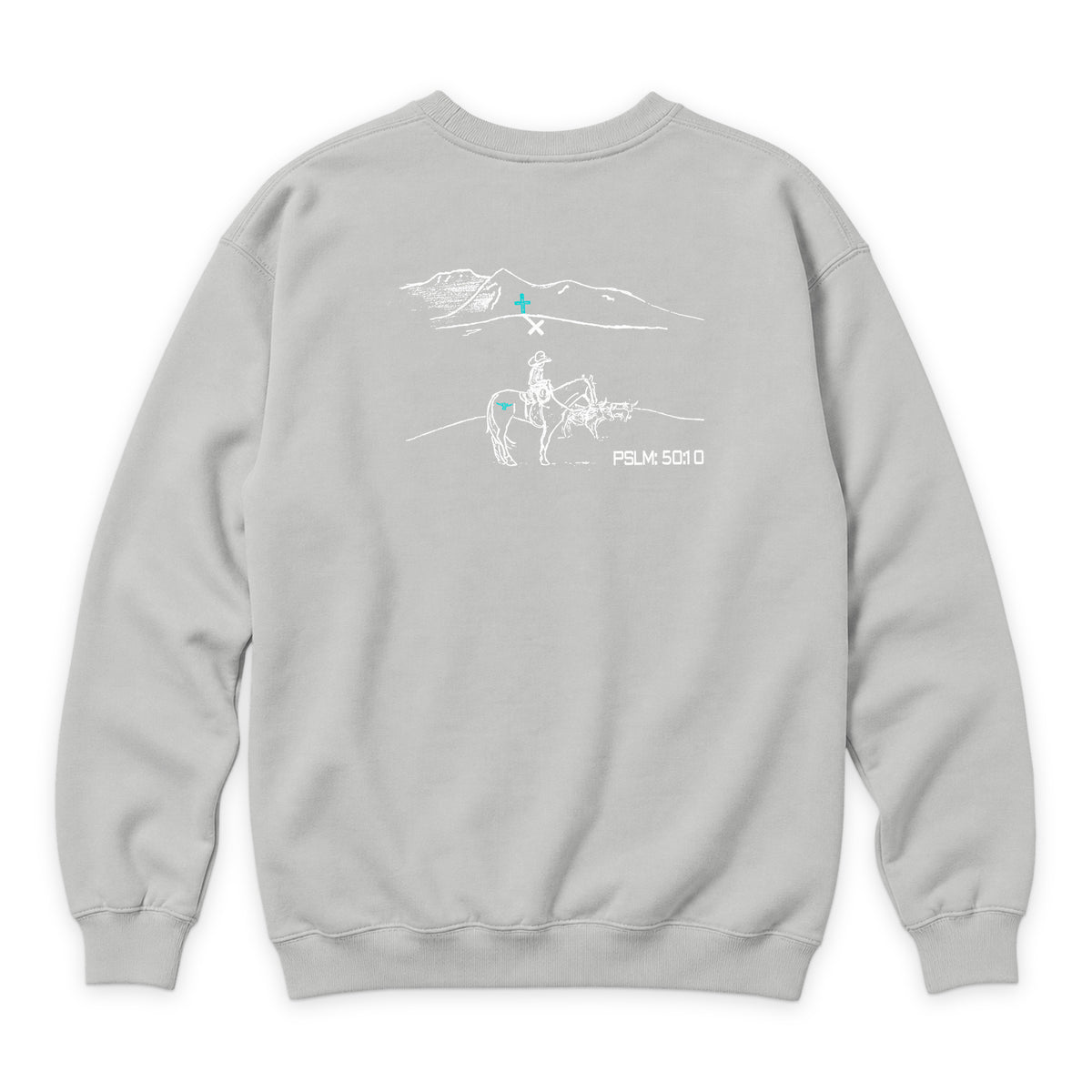 PSLM 50:10 Crewneck — Dove Grey — back view on white