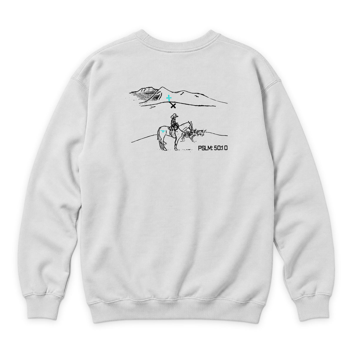 PSLM 50:10 Crewneck — White — back view on white