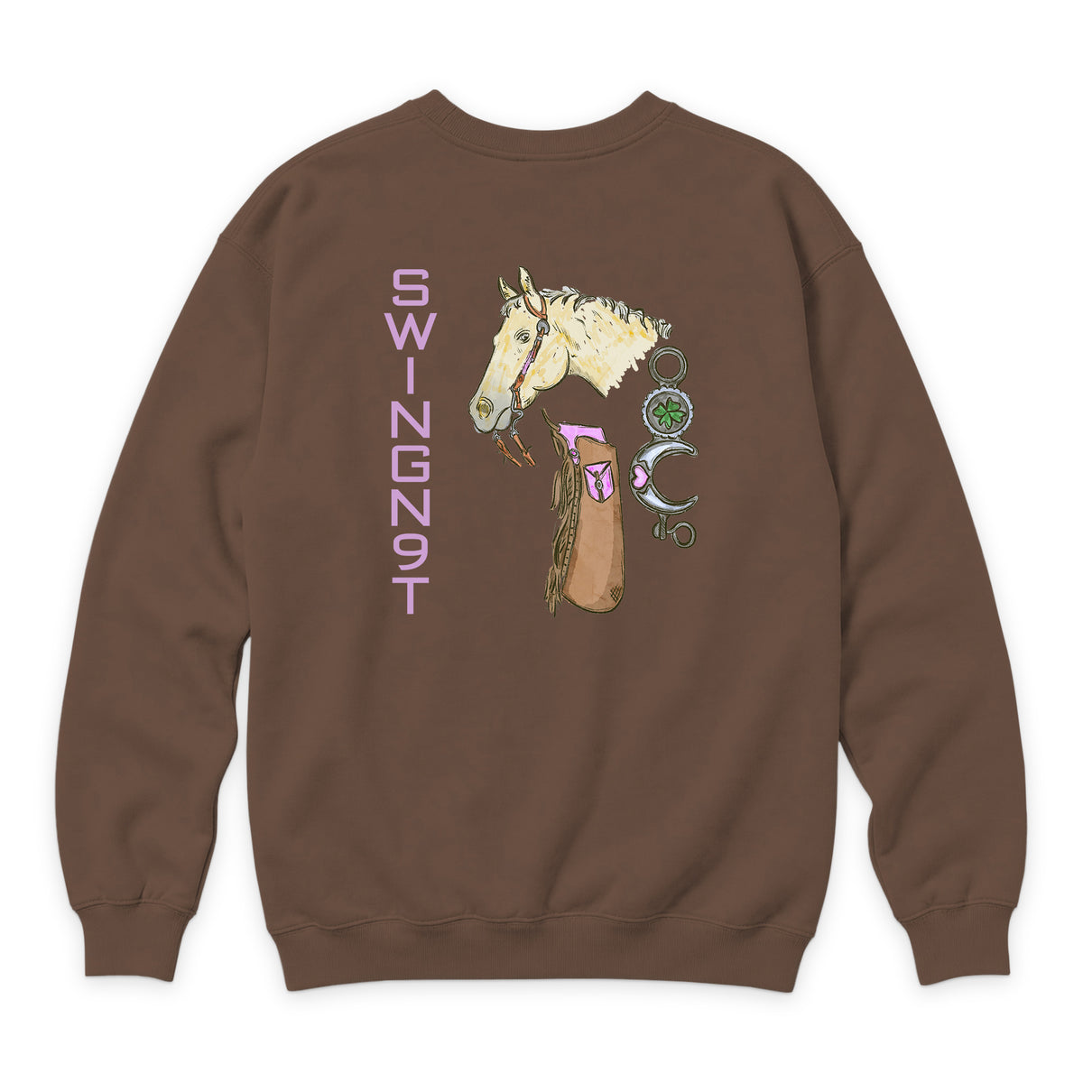 Midnight Mystic Crewneck — Chestnut — back view on white