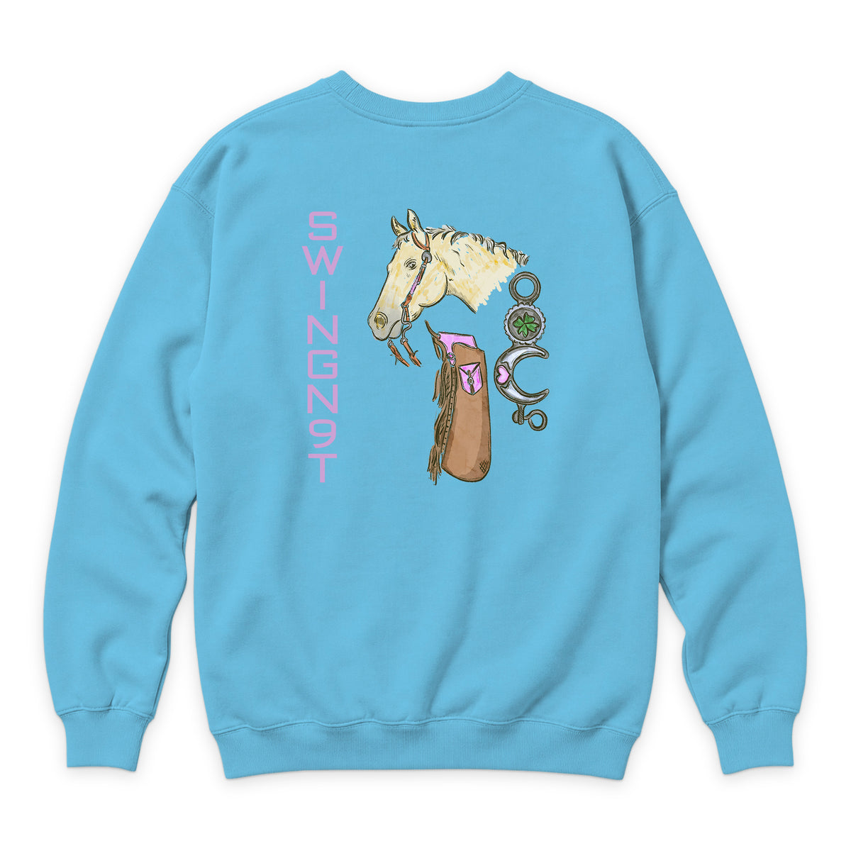 Midnight Mystic Crewneck — Ocean Blue — back view on white
